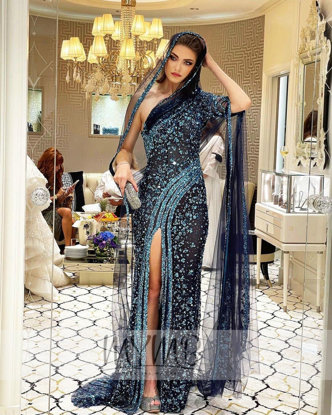 MYMB Arabic Sparking Green Evening Prom Dress Cou..